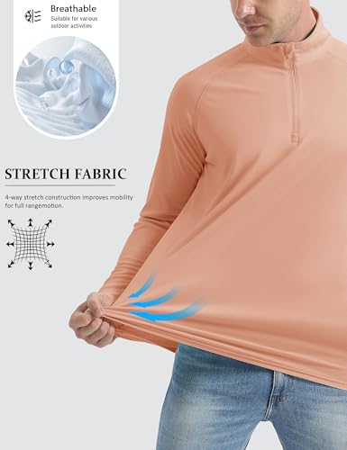 MAGCOMSEN Men's Long Sleeve Sun Shirts UPF 50+ Tees 1/4 Zip Fishing Running Rash Guard Athletic T-Shirts - color: Apricot, size: Medium