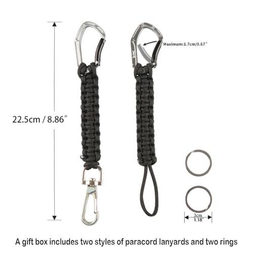 HERCULES Paracord Keychain Set – 2 Pack Lanyard Rope with Aluminum Clip, Durable Paracord Wrist Strap for Outdoor Activities, Black - style: Black