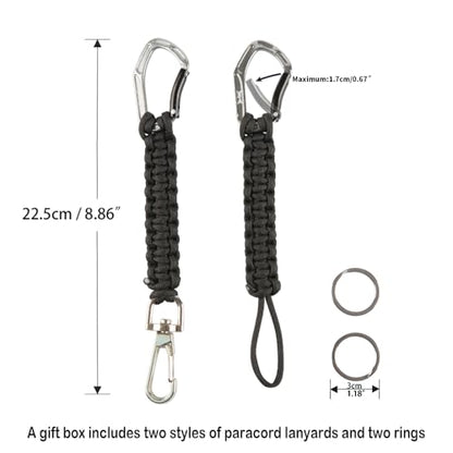 HERCULES Paracord Keychain Set – 2 Pack Lanyard Rope with Aluminum Clip, Durable Paracord Wrist Strap for Outdoor Activities, Black - style: Black