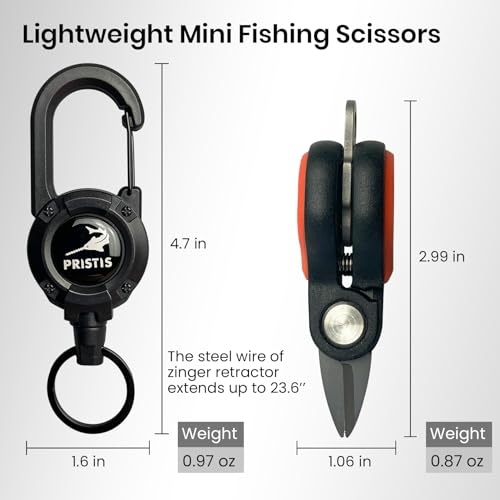 Pristis Practical Fishing Tool Combination, Mini Fishing Scissors & 2 LB Ice Fishing Line & Zinger Retractor, A Neat Option for Angler