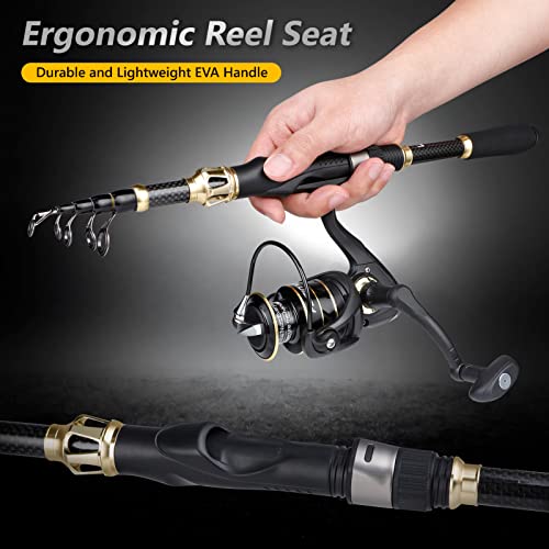 PLUSINNO Fishing Rod and Reel Combo, Telescopic Fishing Pole Kit with Spinning Reel, Tackle Box, Fishing Lures and Travel Carrying Bag, Fishing Gear Gifts for Men - color: Full Kit with Carrier Case, size: 1.8M 5.91 FT