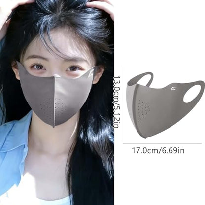 3D Ice Silk Cooling Sun Protection Face Mask, Breathable Cycling Mask with Adjustable Ear Loops, Reusable Summer Face Cover - color: Deep Grey