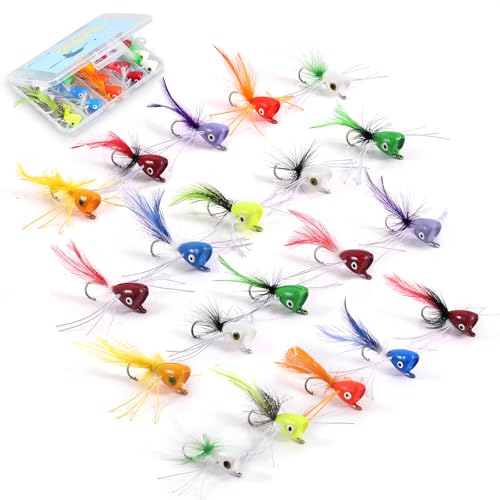 Fly Fishing Poppers Flies, Fly Popper Lures Bass Bluegill Crappie Trout Salmon Panfish Perch Popper Flies Kit for Fly Fishing - color: 20pcs Popper Flies Kit