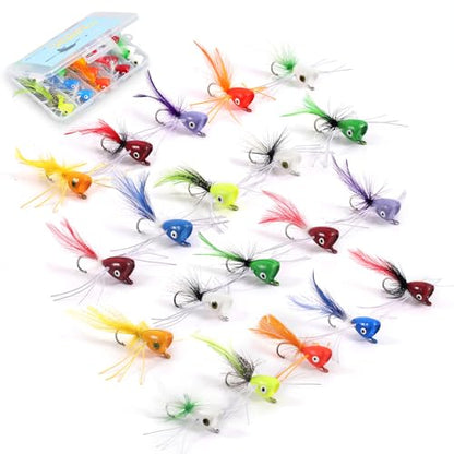Fly Fishing Poppers Flies, Fly Popper Lures Bass Bluegill Crappie Trout Salmon Panfish Perch Popper Flies Kit for Fly Fishing - color: 20pcs Popper Flies Kit