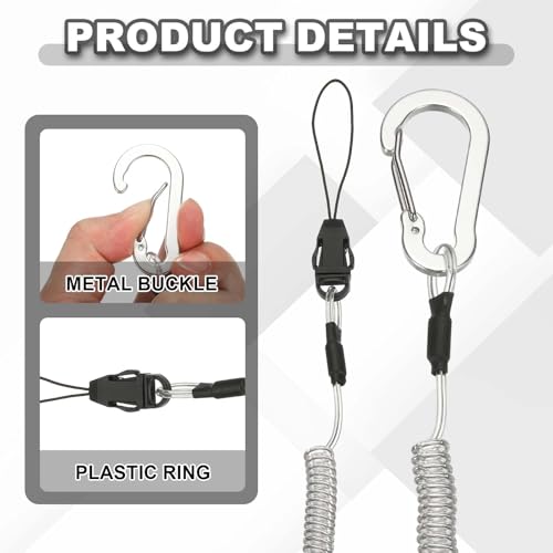 PATIKIL Coiled Lanyards with Buckle Retractable Safety Ring and Quick Release Detachable Buckle for Fishing Equipment - color: Silver Tone, size: 40 Inch