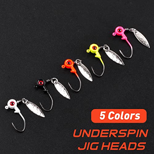 Crappie Jig Heads Fishing Lures Kit, 15pcs Underspin Jig Heads with Spinner Blade Crappie Lures Eye Ball Head Painted Fishing Jigs for Bass, Trout, Panfish, Sunfish - color: Chartreuse, size: 1.75g(1/16oz)-15pcs