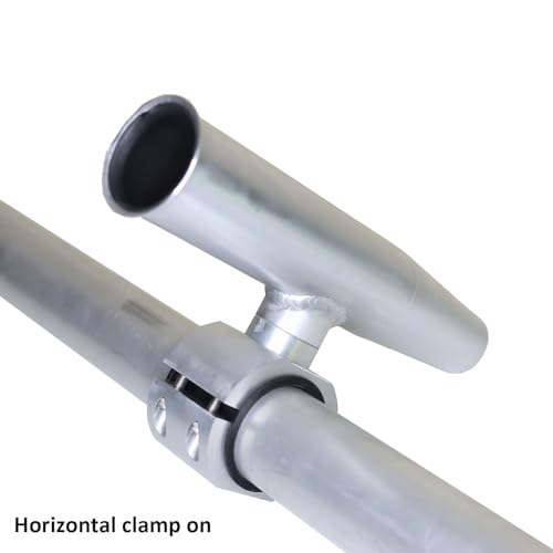2 PCS T-Top Rod Holder Single Aluminum clamp on fit 1.5",1.875",2" inch Horizontal or Vertical Fishing Boat Tower/Leaning Post/Rail - color: Silver