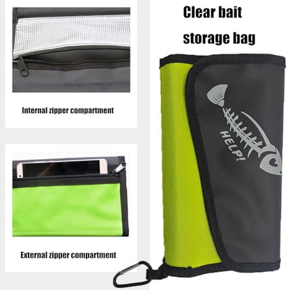 Soft Lures Storage Bag Fishing Baits Binder Carrying Fishing Leader Tackle Wallet Bag with Carabiner Baits Storage Pouches - color: camouflage green