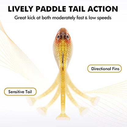TRUSCEND Shadtale Easy Catch Soft Fishing Lures with BKK Hooks - Trembly Sinking and Vibrating Swim for More Bites, Pre-Rigged Swimbaits for Bass, Trout, Crappie, Walleye, Freshwater Saltwater Fishing - color: C-2.3",0.4oz
