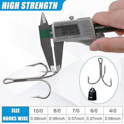 Classic Treble Hooks,20pcs Large Treble Fishing Hooks Saltwater Treble Hooks Silver Big Game Triple Barbed Fish Hooks Saltwater Fishing Hooks Size 4/0 6/0 7/0 8/0 10/0 - size: 20pcs-10/0