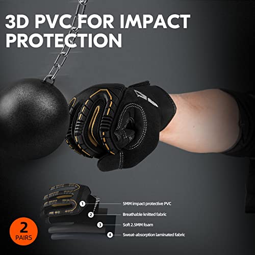 Vgo 2-Pairs Safety Work Gloves - Mechanics, Impact, Anti-Vibration, Rigger, Heavy Duty (M, Black, SL8849IP) - color: Gold&black-regular, size: Medium (2 Pairs)