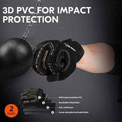 Vgo 2-Pairs Safety Work Gloves - Mechanics, Impact, Anti-Vibration, Rigger, Heavy Duty (M, Black, SL8849IP) - color: Gold&black-regular, size: Medium (2 Pairs)