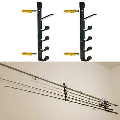 Pmsanzay Fishing Rod Wall Storage Rack, Fishing Pole Holder for Garage & Cabin & Basement, Heavy Duty - Holds up to 5 Fishing Rods