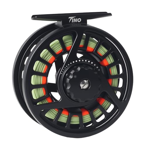 Maxcatch Tino Fly Fishing Reel, Large Arbor All Aluminum with CNC Cutting Trout Fly Reels, 3/4 5/6 7/8wt - color: Reel with Line Pre-loaded (Black), size: 7/8wt