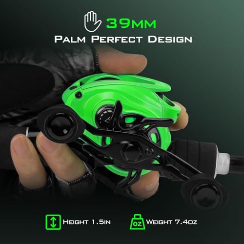 KastKing Zephyr Baitcasting Fishing Reel, Halo XII Magnetic Braking System Baitcaster Reel, 7+1 Double Shielded Stainless Steel BB, 7.2:1 High-Speed Gear Ratio, 18lb Triple Disc Carbon Fiber Drag - color: B:Left Handed-Green-7.2:1
