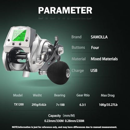 Digital Baitcasting Fishing Reel with LCD Display,8 oz Ultralight Electric Baitcaster Reel, 22-35 Lb Max Drag,6.3:1/7.2:1 Gear Ratio,Left/Right Handed,Compact Design for Freshwater & Saltwater - color: Silver-Right Hand, size: 35Lb-12 Smart