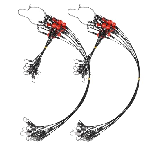 Fishing Leader Rigs Saltwater Tackle Rigs with Swivels Snaps, High Strength Wire Leaders Rigging Surf Fishing Gear Equipment for Lures Bait Hooks Catfish Walleye - color: Black Stainless Steel Leader, size: 24PCS, style: 1 Arm
