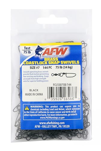 AFW Brass Coastlock Snap Swivels – Durable Fishing Gear with High-Strength Wire Snaps, Black Oxide Finish, Prevents Line Twisting & Kinking, Supports Up to 350 lb Test. - size: 144 pc, #7, 75 lb test
