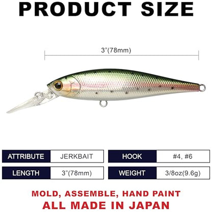 LUCKY CRAFT Pointer 78DD Freshwater Fishing Lure and Gear for Bass & Trout, 3 inch Deep Diving Suspending Jerkbait Fishing Line, Pressure-Ready Fish Bait, Premium Gear for Tackle Box, - color: 276 Laser Rainbow Trout