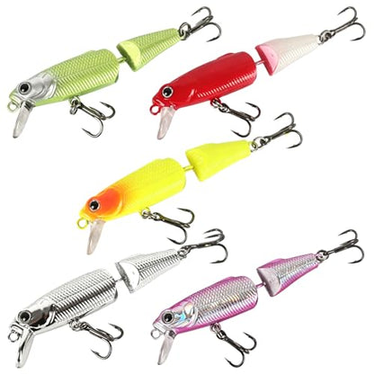Jointed Minnow Crankbait Fishing Lure: 5pcs Jerkbait Sinking Hard Baits for Bass Trout Catfish Musky Bluegill Fishing Plug - color: 5pcs Thin