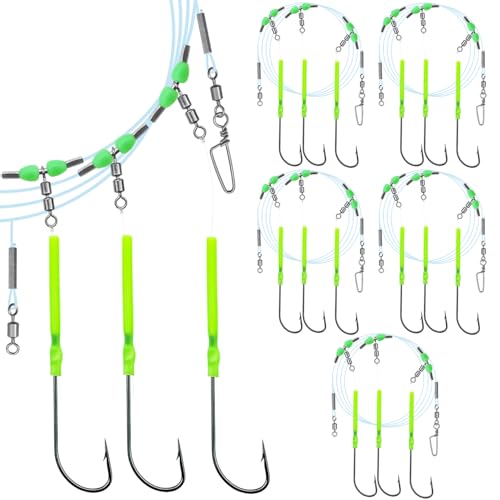 Narcissus 5PCS Sea Fishing Rigs, Pre-Tied Flapper with Size 1/0 & 2/0 Hooks, Anti-Tangle Snap, 1-3 Hooks, Gaps (45cm, 52cm, 80cm), Ready for Beach Fishing - color: 5pcs- 3 hooks- size 2/0- 45cm gap