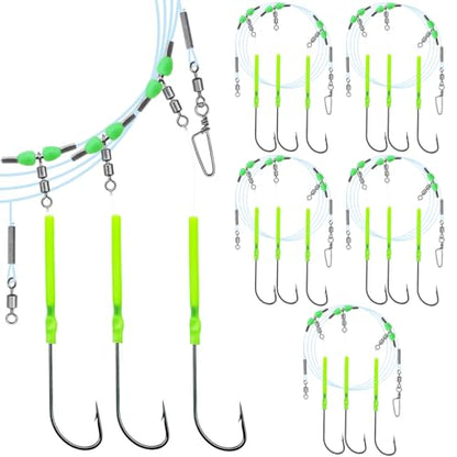 Narcissus 5PCS Sea Fishing Rigs, Pre-Tied Flapper with Size 1/0 & 2/0 Hooks, Anti-Tangle Snap, 1-3 Hooks, Gaps (45cm, 52cm, 80cm), Ready for Beach Fishing - color: 5pcs- 3 hooks- size 2/0- 45cm gap