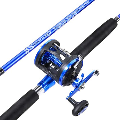Sougayilang Fishing Rod Combo, 2-Piece Trolling Fishing Reel Combo with 3.8:1 Gear Ratio & 3+1 Bearings, Aluminum Reel Seat for Saltwater/Big Game Fish - color: LDT40-Right Handed