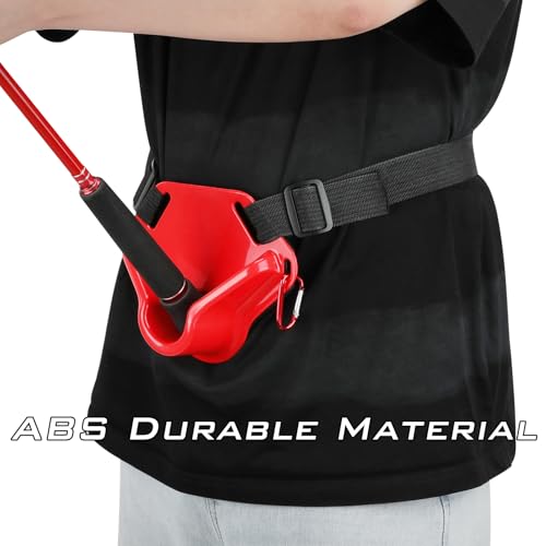 SANLIKE 2PCS Adjustable Fishing Fighting Belt ABS Rod Waist Support Tackle | Soft EVA cushion eases belly pressure, quick adjust waist strap, deep rod slot, bonus metal clip for small tackle storage - color: Red Fishing Belt-- 2pcs