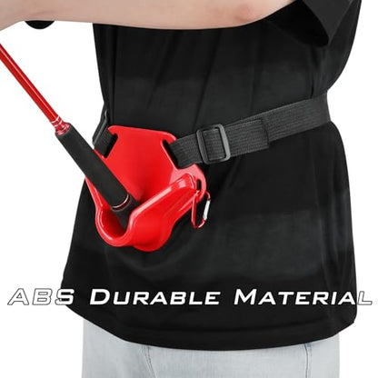 SANLIKE 2PCS Adjustable Fishing Fighting Belt ABS Rod Waist Support Tackle | Soft EVA cushion eases belly pressure, quick adjust waist strap, deep rod slot, bonus metal clip for small tackle storage - color: Red Fishing Belt & Hook Remover
