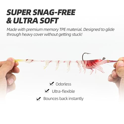 Pre-Rigged Weighted Shrimp & Crawfish Fishing Lures – Soft Bait with Lead Weight, Weedless, Realistic Action – Durable for Bass, Trout, Crappie, Saltwater & Freshwater Fishing - size: 4.7in-11/16oz