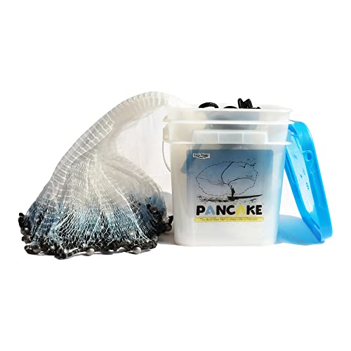 BasicGear Pancake Cast Net – Heavy-Duty 1.0+ lb/ft Weights, 4ft to 12ft Radius, Multiple Mesh Sizes, Pro Grade, Freshwater & Saltwater - size: 12ft Radius, style: 1.25 Lb, 1/2" Sq Mesh