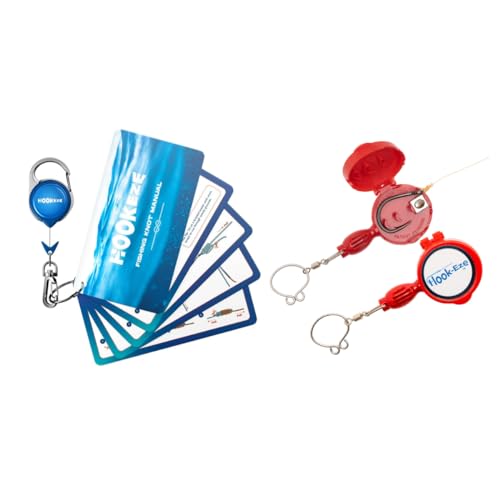 HOOK-EZE Fishing Knot Tying Tool - Large Model - Red, 8 Essential Fishing Knots, Fly Fishing Zinger Retractor