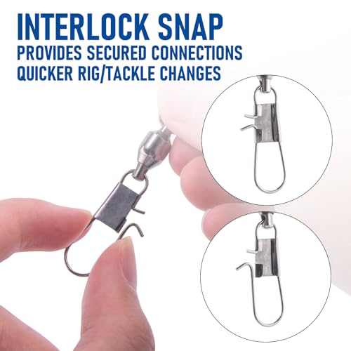 Dr.Fish 30 Pack Ball Bearing Snap Swivels, Swivels Fishing Tackle with Safety Interlock Snap Saltwater Freshwater Stainless Fishing Clips Clasp Leader Line Hook Sinker Connector - size: #3-33LB-1.4"