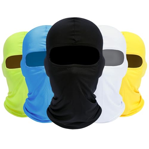 ROXUN Balaclava Ski Mask, 5 Pack Neck Gaiter Motorcycle Summer Cooling | UV Protection Shiesty, Windproof Scarf for Men/Women, Face Mask, Versatile Use - color: Black+white+yellow+light Blue+fluorescent