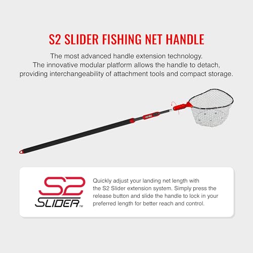 EGO S2 Slider Fishing Net Handle | Adjustable Extension Handle, Minimal Water Drag Design, Ergonomic Foam Grip for Landing Nets - size: 48" to 108" Handle, 17" x 19" Hoop, style: Lightweight Non-tangle Clear Rubber Mesh