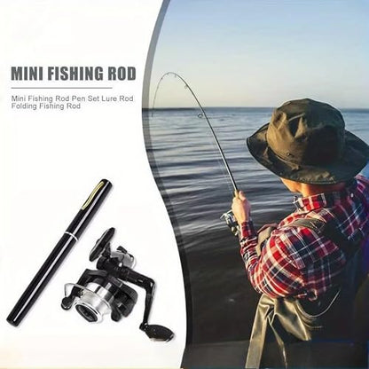 Compact Telescopic Mini Pen Fishing Rod & Reel Combo – 39.4″ Travel Fishing Kit Retractable to 7.9″ – Fast‑Action Fiberglass Pocket Pole for Kids & Adults (Blue)