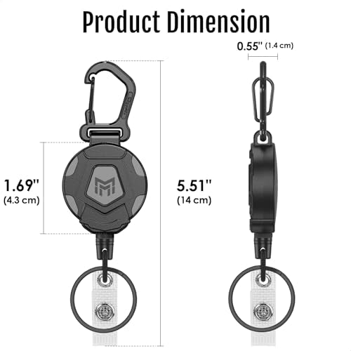 MNGARISTA Retractable Keychain, Heavy Duty Carabiner Badge Holder, Tactical ID Badge Reel with 31.5” Steel Retractable Cord, 8.0 oz - style: 1-Pack