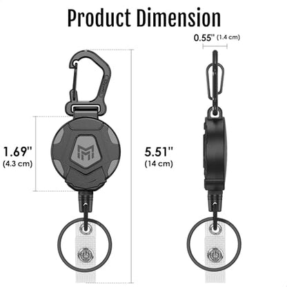 MNGARISTA Retractable Keychain, Heavy Duty Carabiner Badge Holder, Tactical ID Badge Reel with 31.5” Steel Retractable Cord, 8.0 oz - style: 1-Pack