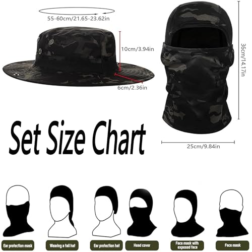 Men Camo Sun Hat Neck Mask Balaclava Set Sun Protection Boonie Fishing Hat Hiking Cycling Outdoor Sport Windproof