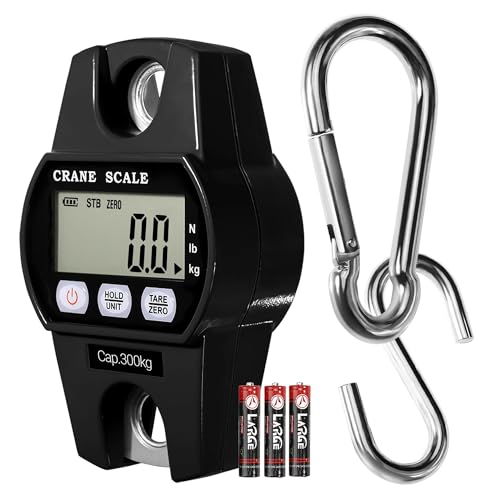 Digital Hanging Scale 660 Lb 300 Kg, Handheld Mini Crane with Hooks for Farm Hunting Fishing Outdoor(Black) - color: Black