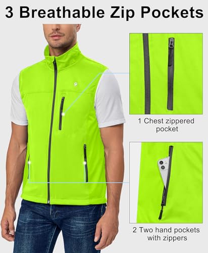 Little Donkey Andy Men's Lightweight Softshell Vest, Windproof Sleeveless Jacket for Running, Hiking, Cycling, Golf - color: Green, size: Small