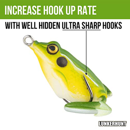 LUNKERHUNT Frog Lure for Bass Fishing | Pocket Frog Fishing Lure 1.75 Inch | Topwater Fishing Lures, Soft Hollow Body, Weedless Hooks for Trout, Pike in Saltwater and Fresh Water - style: Bull