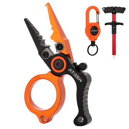 Mini Fishing Pliers Saltwater, Split Ring Tool and Line Cutter | Aluminum stainless handle, Tungsten carbide cutter, Hook remover split ring, Safety lock, Lanyard kit, Saltwater freshwater