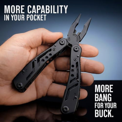 24-in-1 Multitool with Knife, Pliers & 11 Magnetic Bits - Black Stainless Steel Multi Tool for Camping, Hiking, EDC - Gift for Men 2238B - color: 2. Black