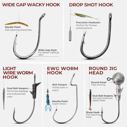 MadBite by KastKing 182/265/400pcs Compact Fishing Tackle Kit - All-in-One Freshwater Hooks, Weights, Bobbers in Tackle Box, Fishing Gear Set for Bass Trout Panfish - style: 265pcs Terminal Tackle Kit
