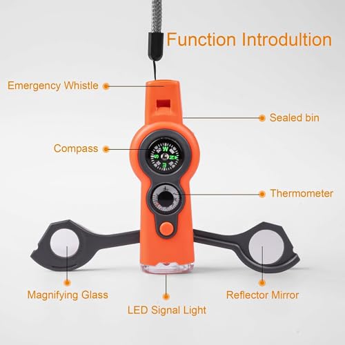 Emergency Survival Function Whistle, Outdoor Multifunctional Tool Safety Whistle with Lanyard, Ideal for Kayaking, Boating, Hiking, Camping, Climbing, Hunting,Rescue Signaling - color: orange2pcs