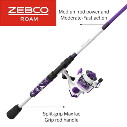 Zebco Roam Spinning Reel and Fishing Rod Combo, Fiberglass Rod, Split ComfortGrip Handle, Soft-Touch Handle Knob, Reversible Retrievee - color: Prism Purple, size: 6-Foot 6-Inch, Size 30 Reel