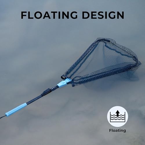 Calamus Triangle Fishing Net, Foldable, Lightweight & Strong Landing Net with Non-Slip Elastomer Handle, Built-in Elastic Lanyard and Belt Clip, Fishing Gear - Gift for Men - style: 31" Full - Floating Net (Fixed Pole)