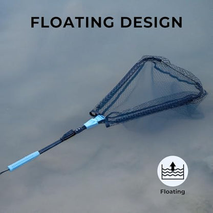 Calamus Triangle Fishing Net, Foldable, Lightweight & Strong Landing Net with Non-Slip Elastomer Handle, Built-in Elastic Lanyard and Belt Clip, Fishing Gear - Gift for Men - style: 31" Full - Floating Net (Fixed Pole)