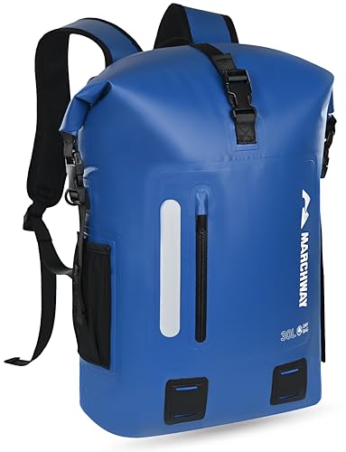 MARCHWAY Roll Top Waterproof Backpack, Floating Dry Bag 20L/30L/45L with Ergonomic Rectangular Base, Cushioned Back, Hip Strap for Hiking Camping Kayaking Travel (Blue, 45L) - color: Blue, size: 45L